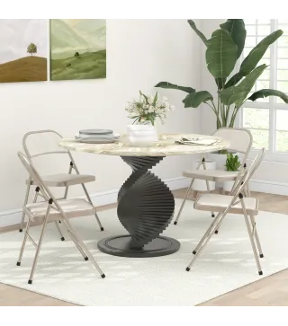 Juego de 4 Sillas Plegables Tapizadas en Lino Sintético con Respaldo y Estructura de Acero para Salón 45x46x78 cm Beige