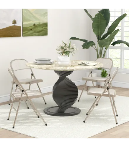 Juego de 4 Sillas Plegables Tapizadas en Lino Sintético con Respaldo y Estructura de Acero para Salón 45x46x78 cm Beige