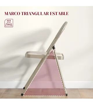 Juego de 4 Sillas Plegables Tapizadas en Lino Sintético con Respaldo y Estructura de Acero para Salón 45x46x78 cm Beige