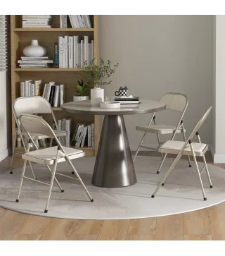 Juego de 4 Sillas Plegables Tapizadas en Lino Sintético con Respaldo y Estructura de Acero para Salón 45x46x78 cm Beige