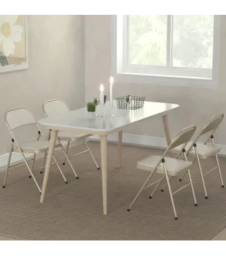 Juego de 4 Sillas Plegables Tapizadas en Lino Sintético con Respaldo y Estructura de Acero para Salón 45x46x78 cm Beige