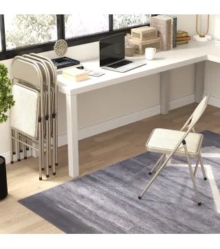 Juego de 4 Sillas Plegables Tapizadas en Lino Sintético con Respaldo y Estructura de Acero para Salón 45x46x78 cm Beige