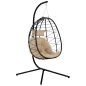 Silla Colgante Huevo con Soporte con Cesta Plegable Cojín y Reposacabezas para Interior y Exterior Carga 120 kg Caqui