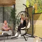 Silla Colgante Huevo con Soporte con Cesta Plegable Cojín y Reposacabezas para Interior y Exterior Carga 120 kg Caqui