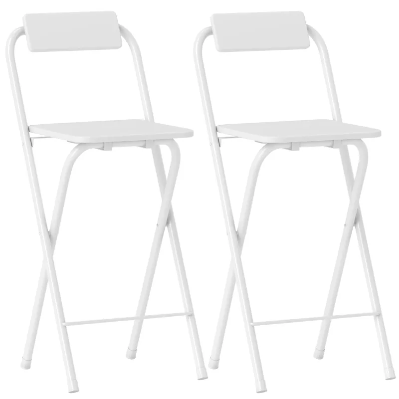 Juego de 2 Taburetes de Bar Plegables con Respaldo Reposapiés y Marco de Acero para Comedor Mostrador Blanco