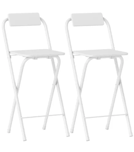 Juego de 2 Taburetes de Bar Plegables con Respaldo Reposapiés y Marco de Acero para Comedor Mostrador Blanco