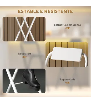 Juego de 2 Taburetes de Bar Plegables con Respaldo Reposapiés y Marco de Acero para Comedor Mostrador Blanco