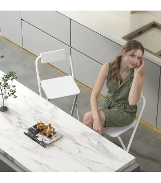 Juego de 2 Taburetes de Bar Plegables con Respaldo Reposapiés y Marco de Acero para Comedor Mostrador Blanco