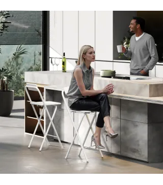 Juego de 2 Taburetes de Bar Plegables con Respaldo Reposapiés y Marco de Acero para Comedor Mostrador Blanco