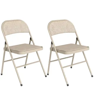 Juego de 2 Sillas Plegables Tapizadas en Lino Sintético con Respaldo y Estructura de Acero para Salón 45x46x78 cm Beige