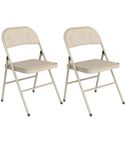 Juego de 2 Sillas Plegables Tapizadas en Lino Sintético con Respaldo y Estructura de Acero para Salón 45x46x78 cm Beige