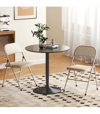 Juego de 2 Sillas Plegables Tapizadas en Lino Sintético con Respaldo y Estructura de Acero para Salón 45x46x78 cm Beige