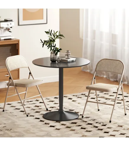 Juego de 2 Sillas Plegables Tapizadas en Lino Sintético con Respaldo y Estructura de Acero para Salón 45x46x78 cm Beige