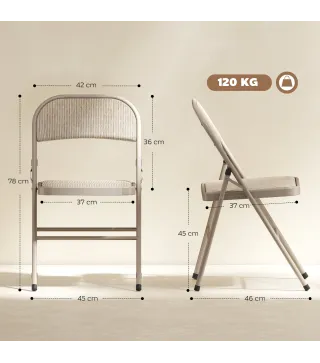 Juego de 2 Sillas Plegables Tapizadas en Lino Sintético con Respaldo y Estructura de Acero para Salón 45x46x78 cm Beige