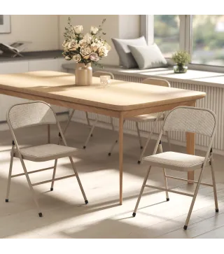 Juego de 2 Sillas Plegables Tapizadas en Lino Sintético con Respaldo y Estructura de Acero para Salón 45x46x78 cm Beige