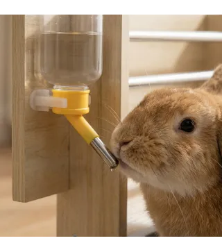 Comedero de Heno de Conejos con Bandeja Alimentador de Heno de Madera con Cuenco de Acero Inoxidable y Botella de Agua