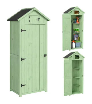 Armario de Jardín de Madera Armario de Almacenamiento Cobertizo de Jardín con Estantes 77x54,2x179 cm Verde