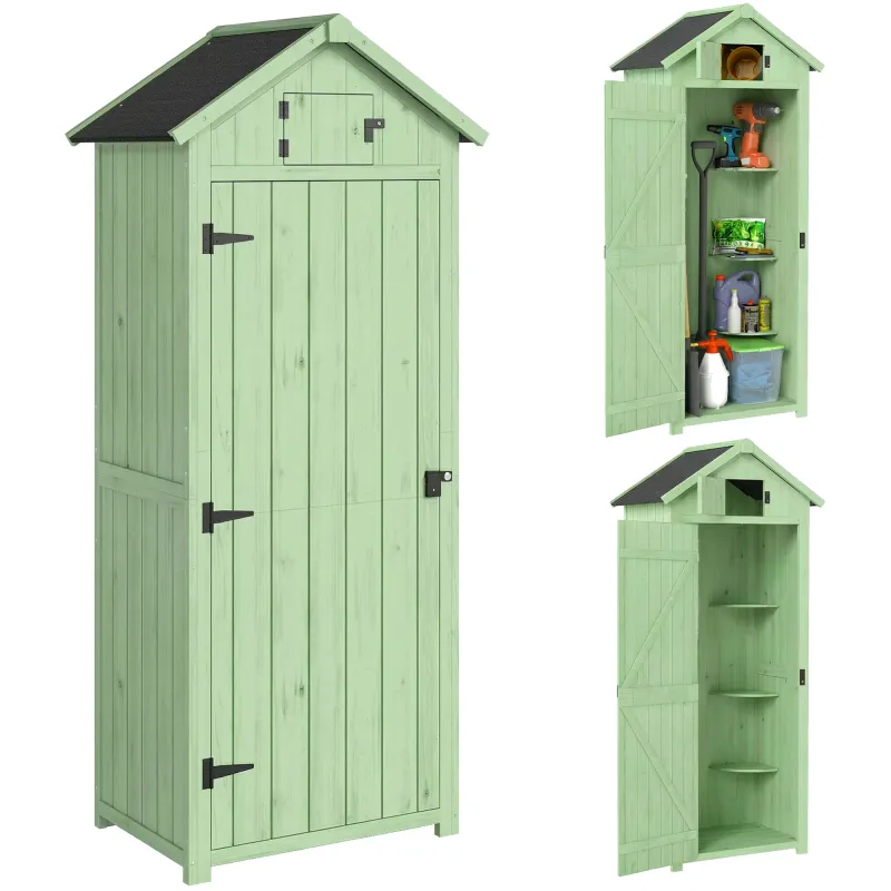 Armario de Jardín de Madera Armario de Almacenamiento Cobertizo de Jardín con Estantes 77x54,2x179 cm Verde