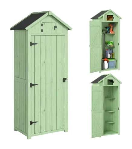 Armario de Jardín de Madera Armario de Almacenamiento Cobertizo de Jardín con Estantes 77x54,2x179 cm Verde