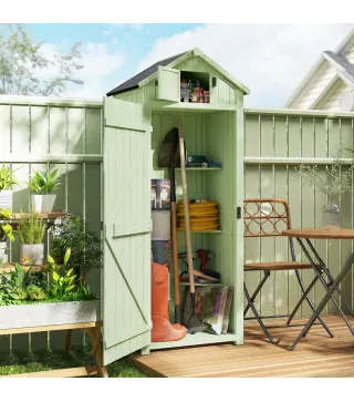 Armario de Jardín de Madera Armario de Almacenamiento Cobertizo de Jardín con Estantes 77x54,2x179 cm Verde