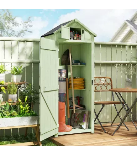 Armario de Jardín de Madera Armario de Almacenamiento Cobertizo de Jardín con Estantes 77x54,2x179 cm Verde
