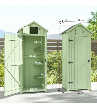 Armario de Jardín de Madera Armario de Almacenamiento Cobertizo de Jardín con Estantes 77x54,2x179 cm Verde