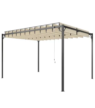 Pérgola de Jardín 3x4 m con Protección UPF 50+ Gazebo con Techo Ajustable Estructura de Metal para Exterior Crema