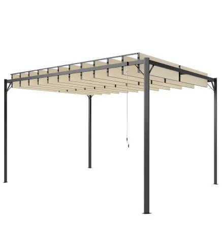 Pérgola de Jardín 3x4 m con Protección UPF 50+ Gazebo con Techo Ajustable Estructura de Metal para Exterior Crema