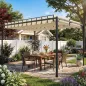 Pérgola de Jardín 3x4 m con Protección UPF 50+ Gazebo con Techo Ajustable Estructura de Metal para Exterior Crema