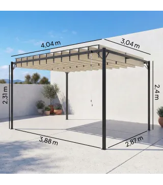 Pérgola de Jardín 3x4 m con Protección UPF 50+ Gazebo con Techo Ajustable Estructura de Metal para Exterior Crema