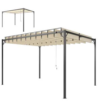 Pérgola de Jardín 3x4 m con Protección UPF 50+ Gazebo con Techo Ajustable Estructura de Metal para Exterior Crema