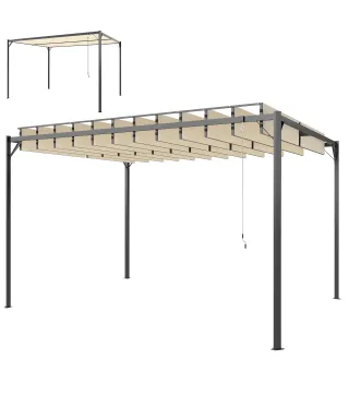 Pérgola de Jardín 3x4 m con Protección UPF 50+ Gazebo con Techo Ajustable Estructura de Metal para Exterior Crema