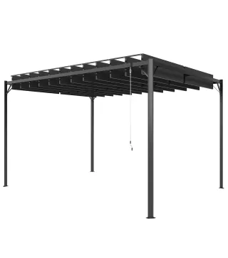 Pérgola de Jardín 3x4 m con Protección UPF 50+ Gazebo con Techo Ajustable Estructura de Metal para Exterior Gris Oscuro