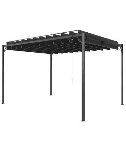 Pérgola de Jardín 3x4 m con Protección UPF 50+ Gazebo con Techo Ajustable Estructura de Metal para Exterior Gris Oscuro