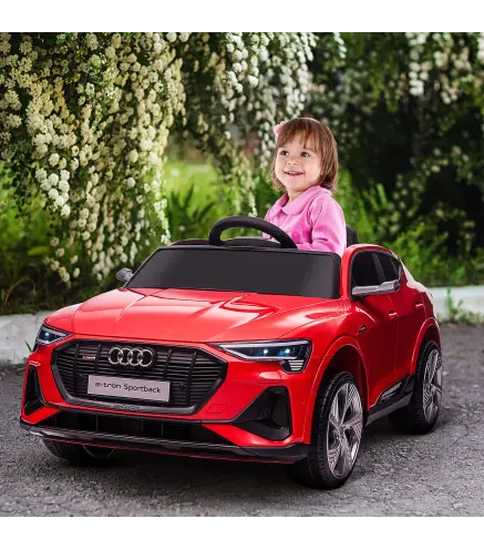 Coche de Batería para Niños 12V Audi E-tron con Mando a Distancia Faros Bocina Música Velocidad 3-5 km/h Rojo