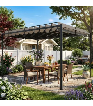 Pérgola de Jardín 3x4 m con Protección UPF 50+ Gazebo con Techo Ajustable Estructura de Metal para Exterior Gris Oscuro