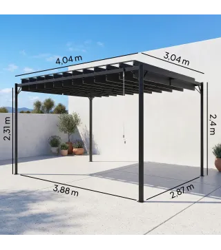 Pérgola de Jardín 3x4 m con Protección UPF 50+ Gazebo con Techo Ajustable Estructura de Metal para Exterior Gris Oscuro