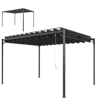 Pérgola de Jardín 3x4 m con Protección UPF 50+ Gazebo con Techo Ajustable Estructura de Metal para Exterior Gris Oscuro