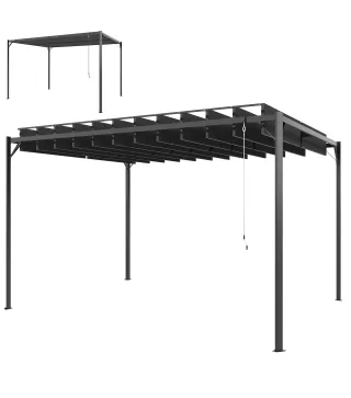 Pérgola de Jardín 3x4 m con Protección UPF 50+ Gazebo con Techo Ajustable Estructura de Metal para Exterior Gris Oscuro