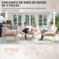 Conjunto de Muebles de Jardín de Rattán de 4 Piezas con Cojines Sofá 2 Sillones y Mesa de Centro Beige