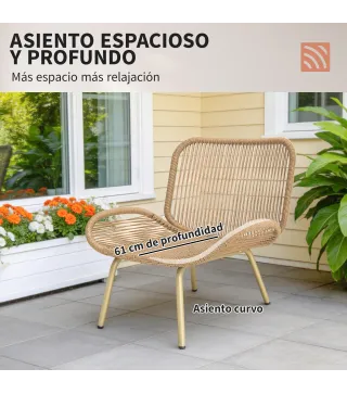 Conjunto de Muebles de Jardín de Rattán de 4 Piezas con Cojines Sofá 2 Sillones y Mesa de Centro Beige