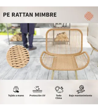 Conjunto de Muebles de Jardín de Rattán de 4 Piezas con Cojines Sofá 2 Sillones y Mesa de Centro Beige