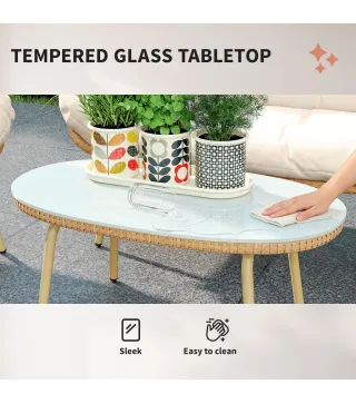 Conjunto de Muebles de Jardín de Rattán de 4 Piezas con Cojines Sofá 2 Sillones y Mesa de Centro Beige