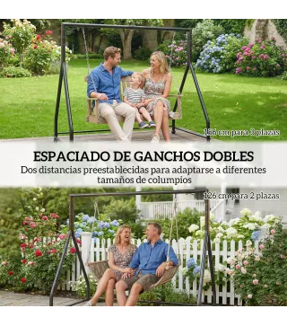 Soporte para Columpio de Acero Estructura de Columpio de 2 y 3 Asientos Carga 360 kg 210x117x175 cm Negro