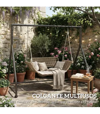 Soporte para Columpio de Acero Estructura de Columpio de 2 y 3 Asientos Carga 360 kg 210x117x175 cm Negro