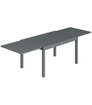 Mesa de Comedor Exterior Extensible 135/270 cm para 6-10 Personas de Aluminio con Tapa de Listones Gris Oscuro