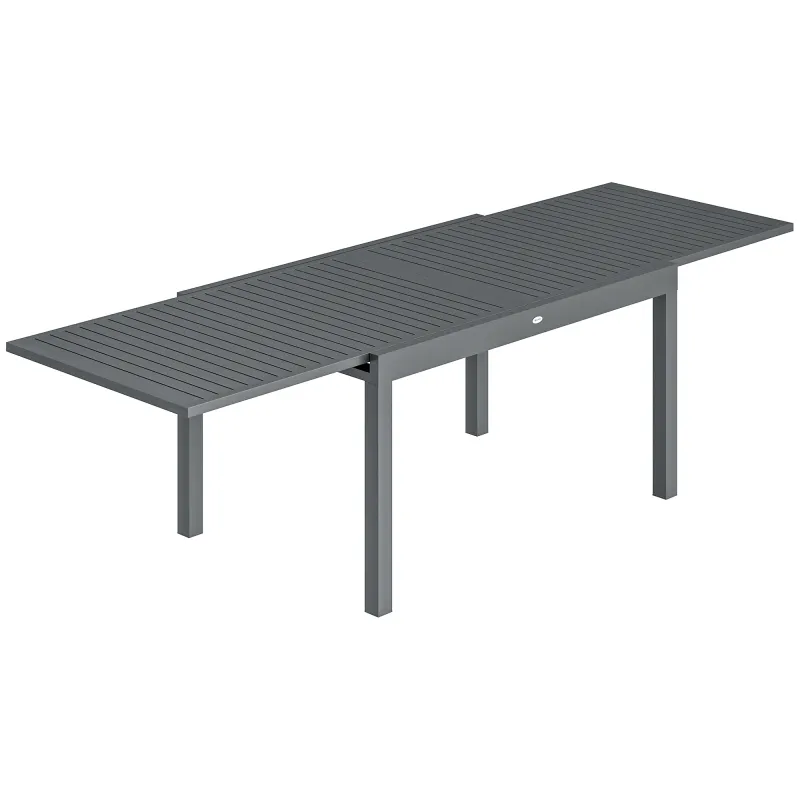 Mesa de Comedor Exterior Extensible 135/270 cm para 6-10 Personas de Aluminio con Tapa de Listones Gris Oscuro