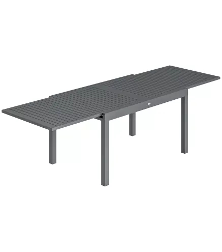 Mesa de Comedor Exterior Extensible 135/270 cm para 6-10 Personas de Aluminio con Tapa de Listones Gris Oscuro