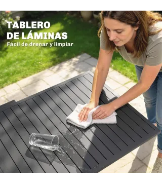 Mesa de Comedor Exterior Extensible 135/270 cm para 6-10 Personas de Aluminio con Tapa de Listones Gris Oscuro