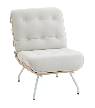 Butaca de Salón Tapizada en Lino con Asiento Acolchado Soporte con Listones Estructura de Acero Crema